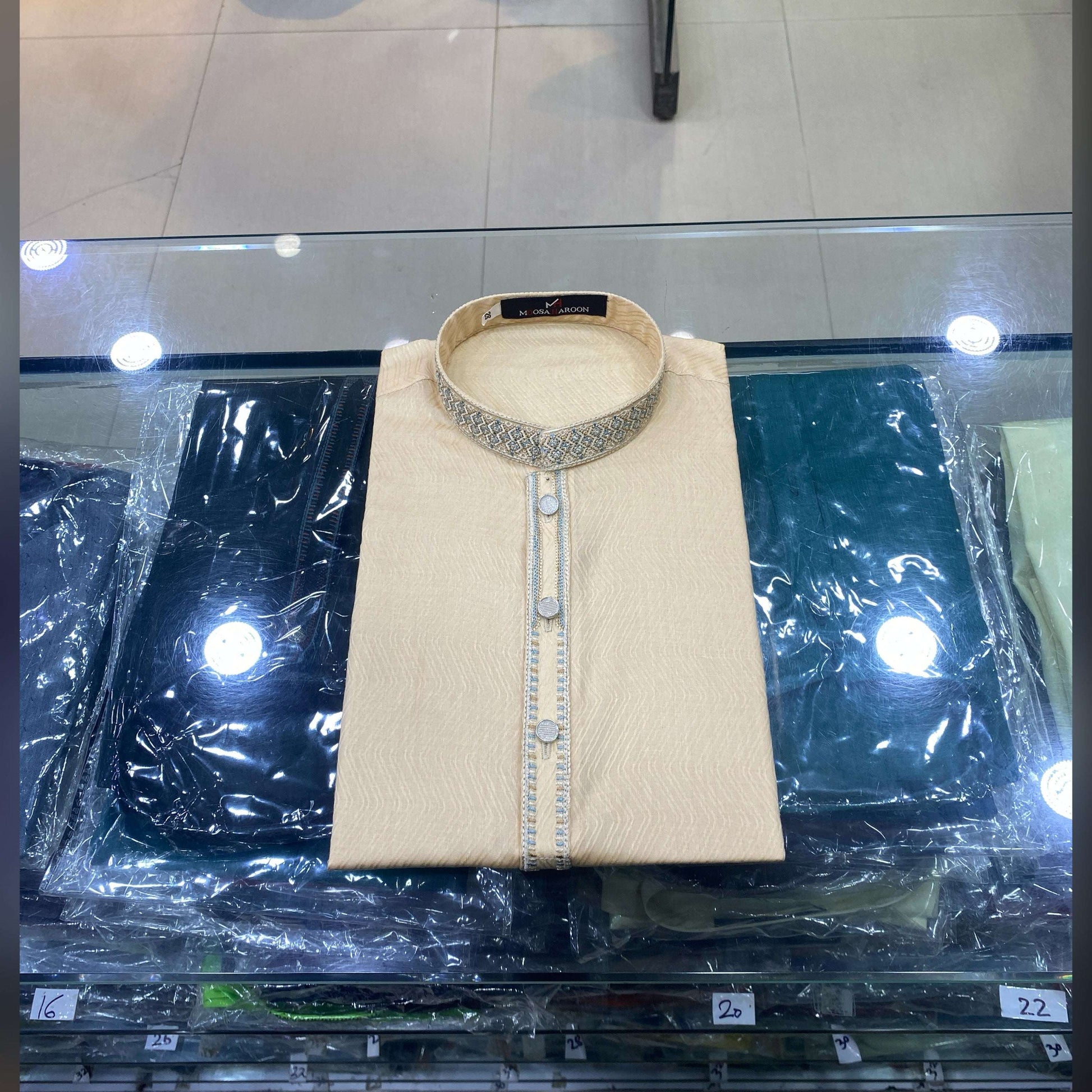 Cream Gold Embroided Pure Cotton Kurta Pajama