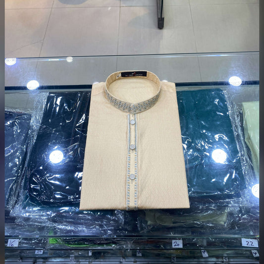 Cream Gold Embroided Pure Cotton Kurta Pajama
