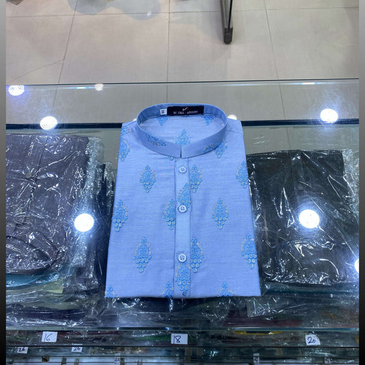 Sky Blue Motif Kurta Pajama