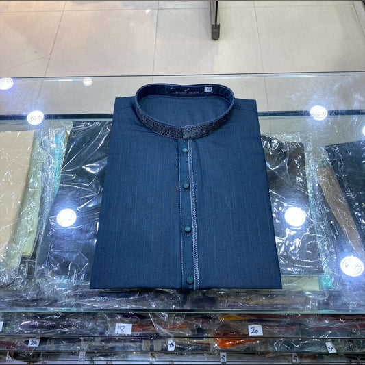 Teal Blue Embroidered Kurta Pajama/Shalwar