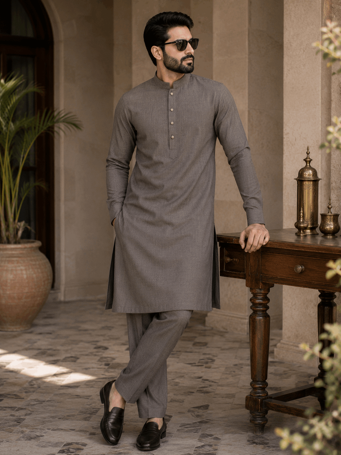 Mushroom Brown Premium Kurta Pajama/Shalwar