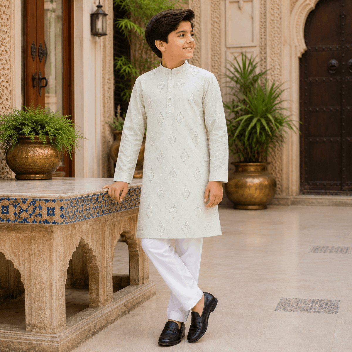 Pistachio Ivory Motif Kurta Pajama