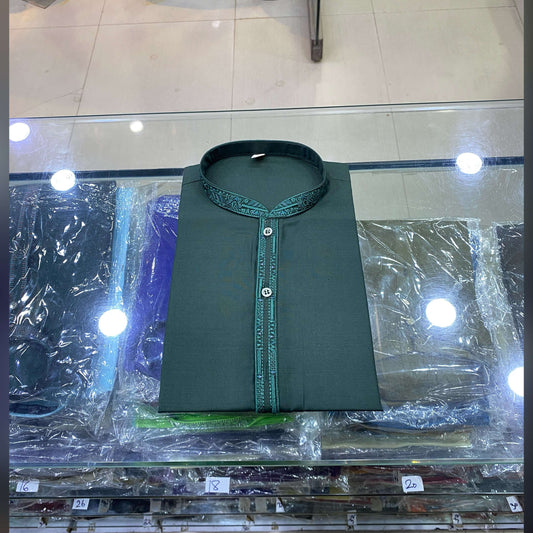 Bottle Green Embroidered Kurta Pajama