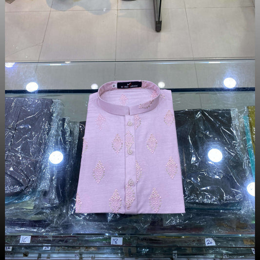 Baby Pink Motif Kurta Pajama