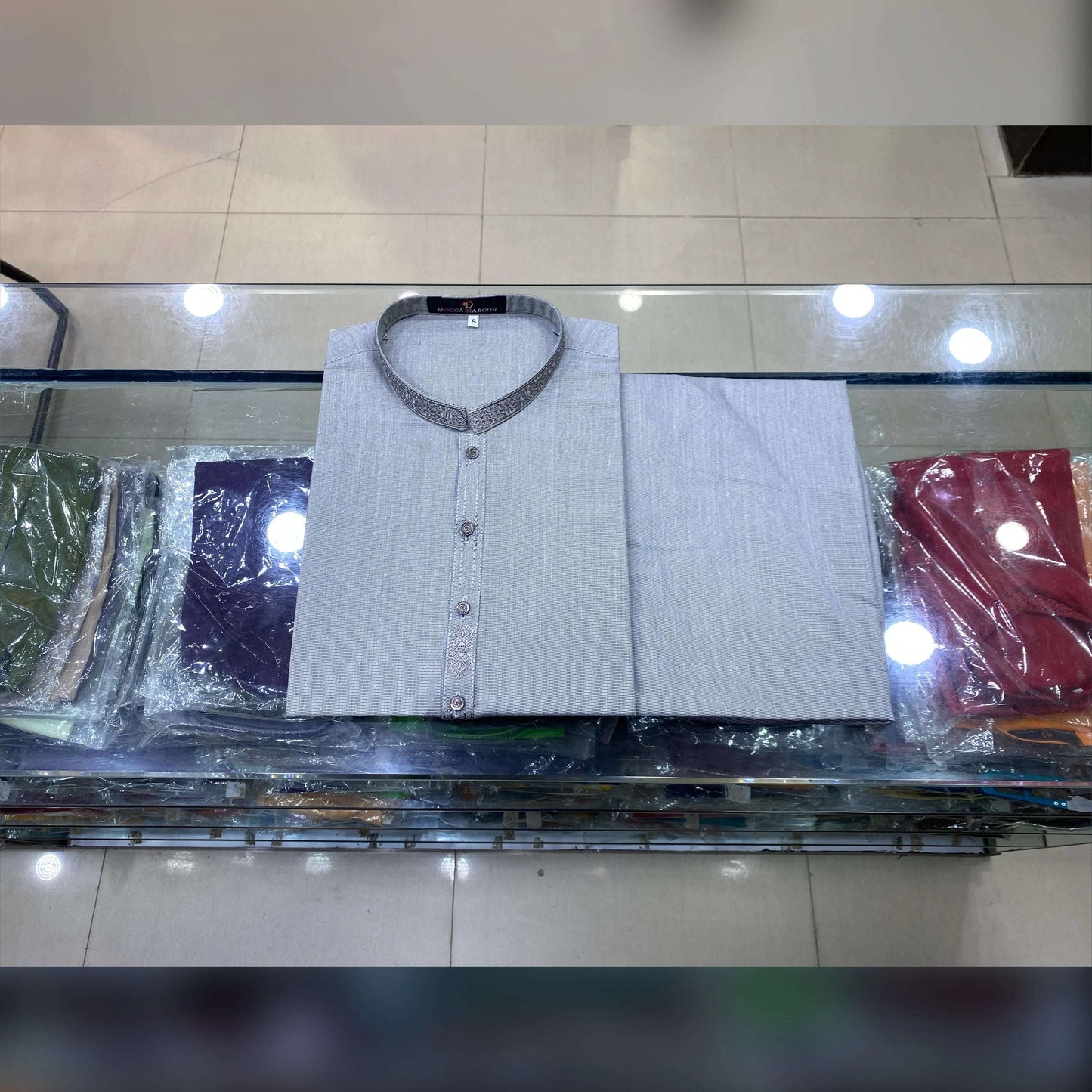 Metallic Ash Grey Embroidered Kurta Pajama/Shalwar