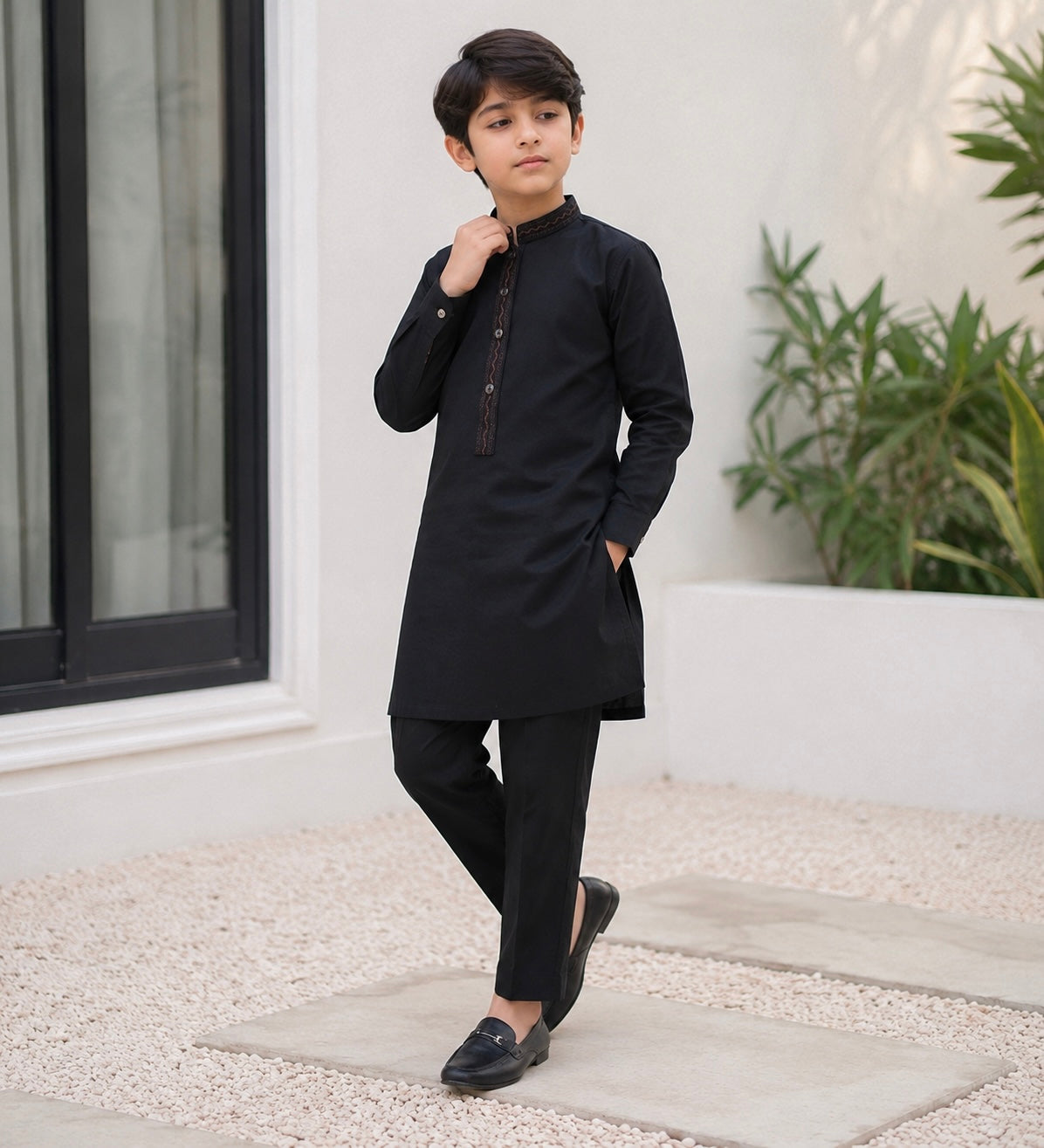 Jet Black Embroidered Kurta Pajama/Shalwar