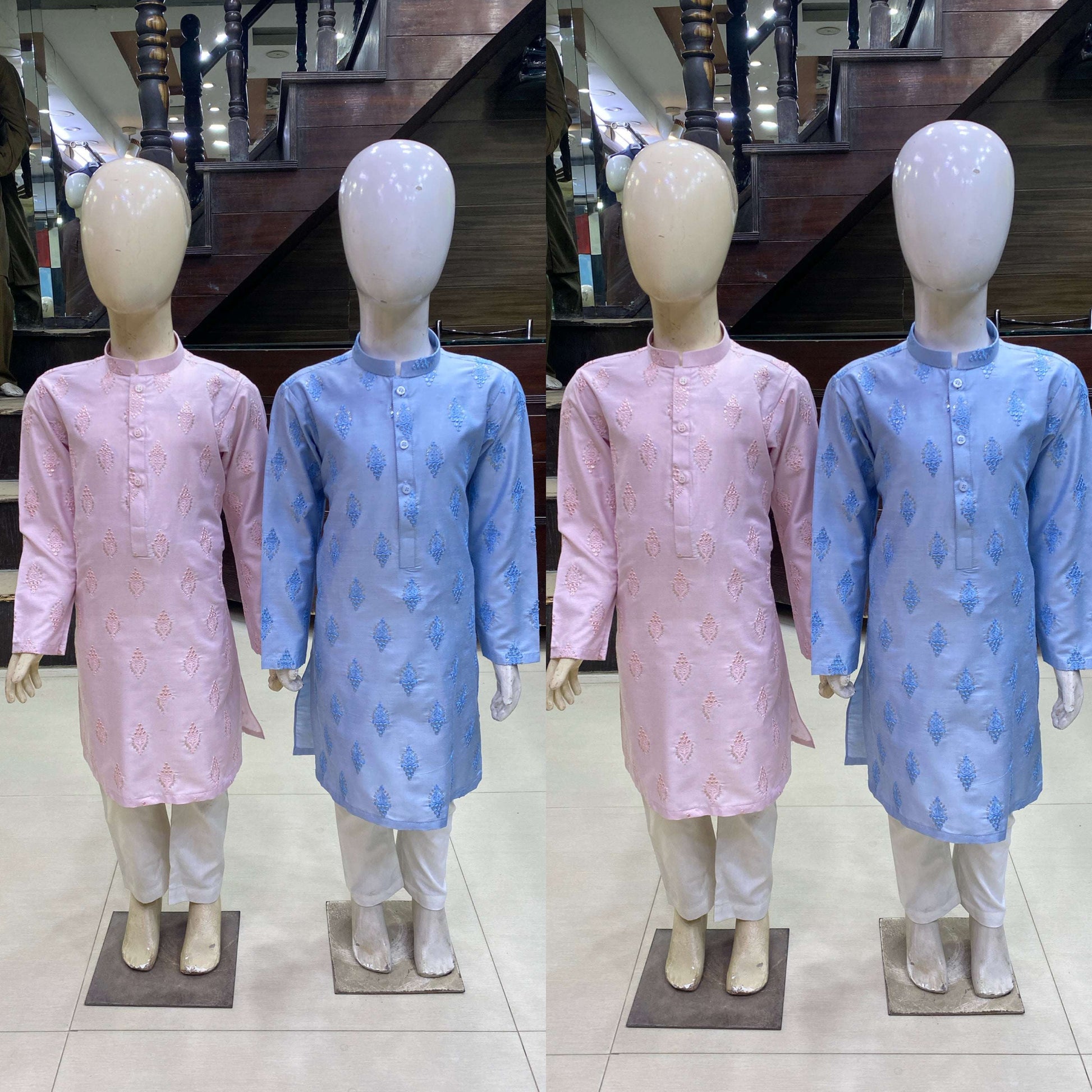 Sky Blue Motif Kurta Pajama