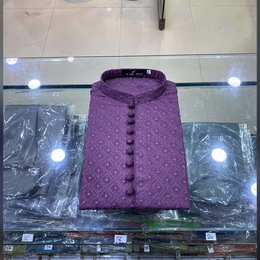 Grape Purple Chickenkari Kurta Pajama