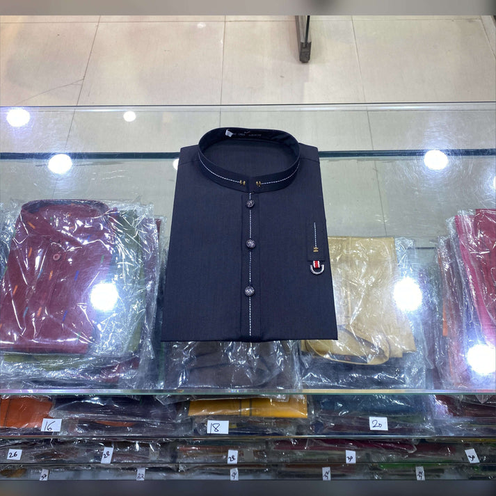 Charcoal Black Designing Kurta Pajama/Shalwar – Moosa Haroon