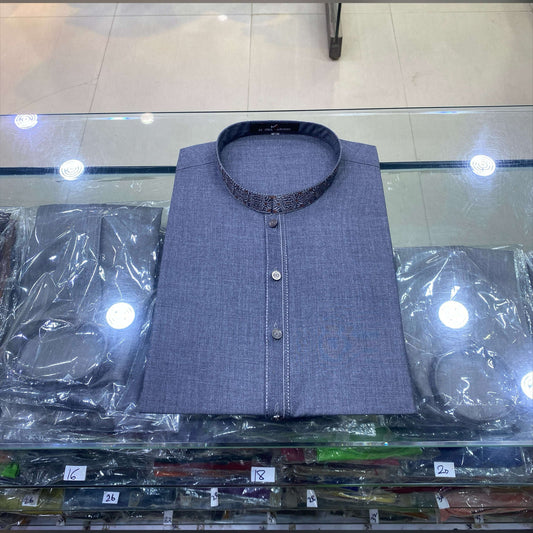 Slate Grey Embroidered Kurta Pajama/Shalwar