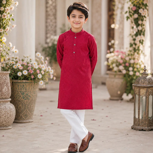 Deep Red Pure Cotton Kurta Pajama