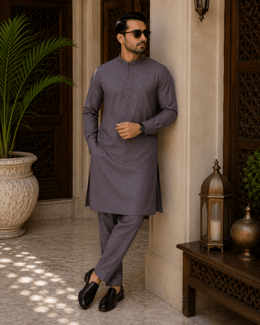 Muted Brown Embroidered Kurta Pajama/Shalwar