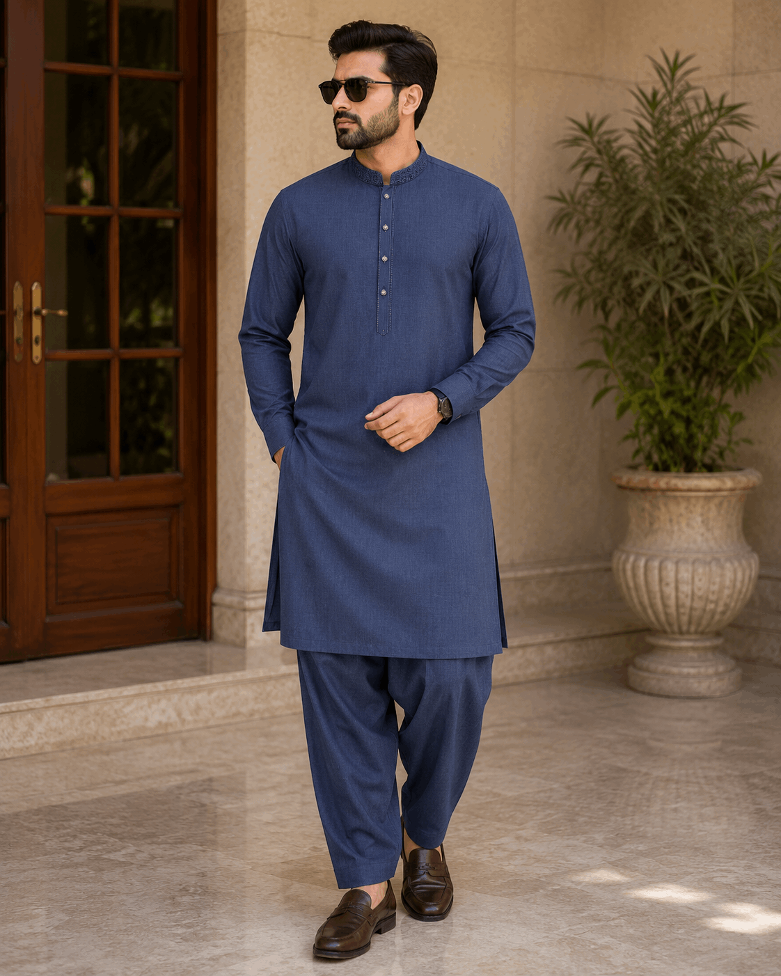 Shadow Plum Embroidered Kurta Pajama/Shalwar