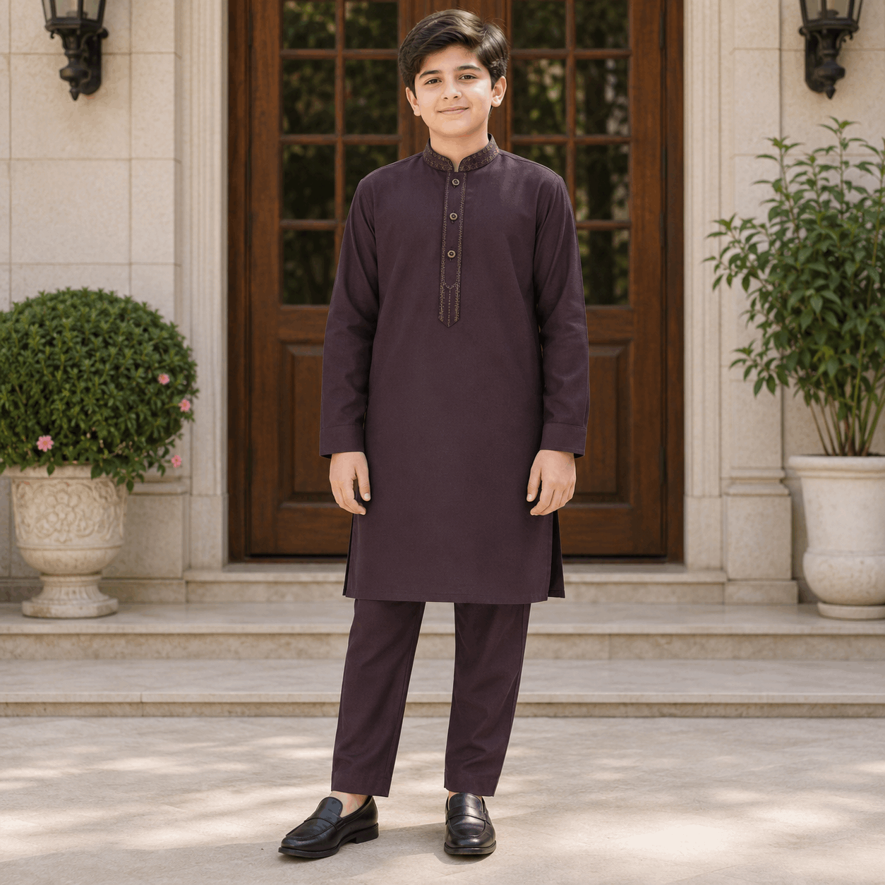Chocolate Brown Embroidered Kurta Pajama