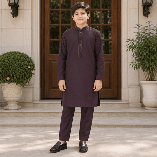 Chocolate Brown Embroidered Kurta Pajama