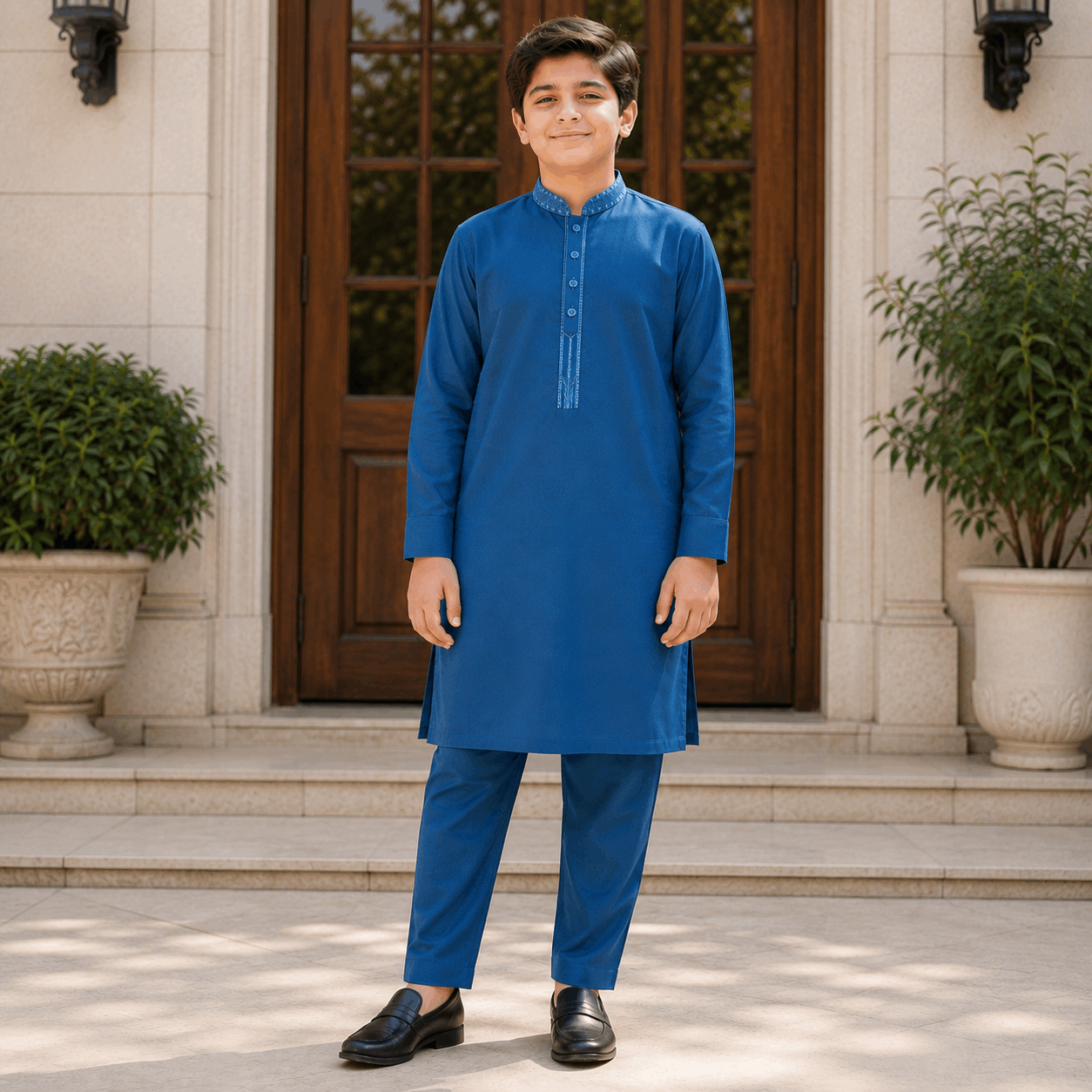 Teal Blue Embroidered Kurta Pajama