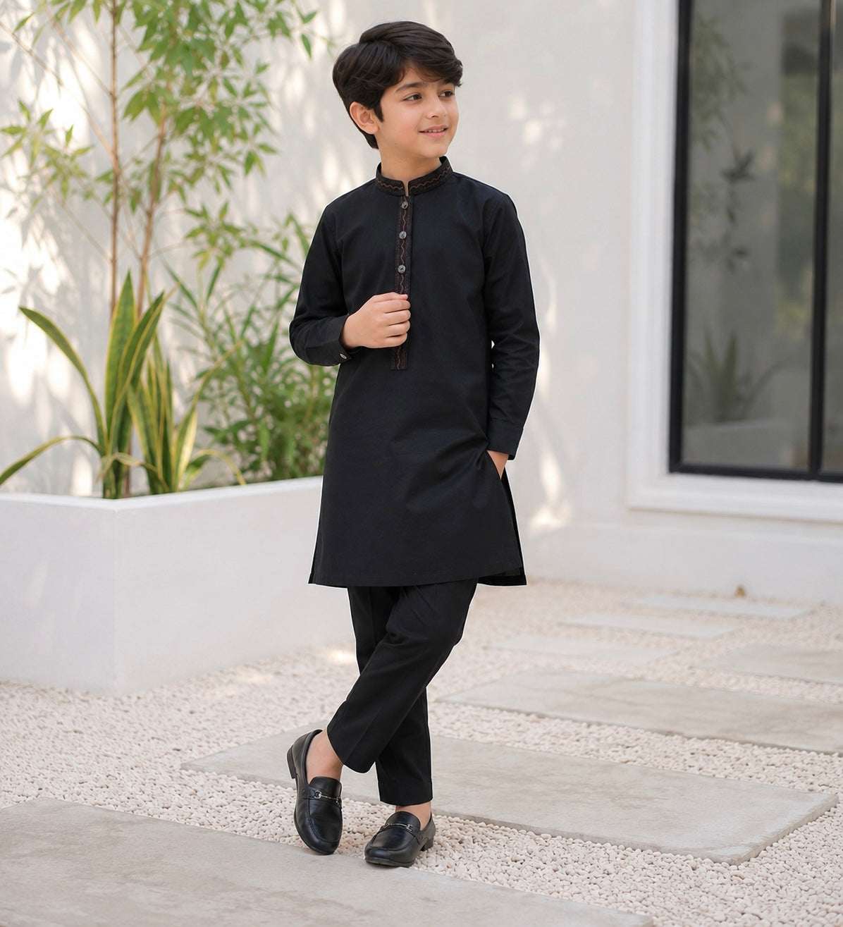 Jet Black Embroidered Kurta Pajama/Shalwar