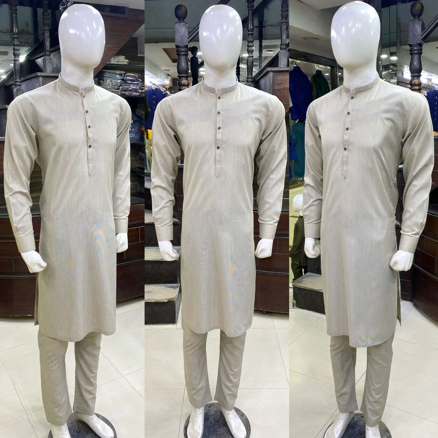 Metallic Ash Grey Embroidered Kurta Pajama/Shalwar