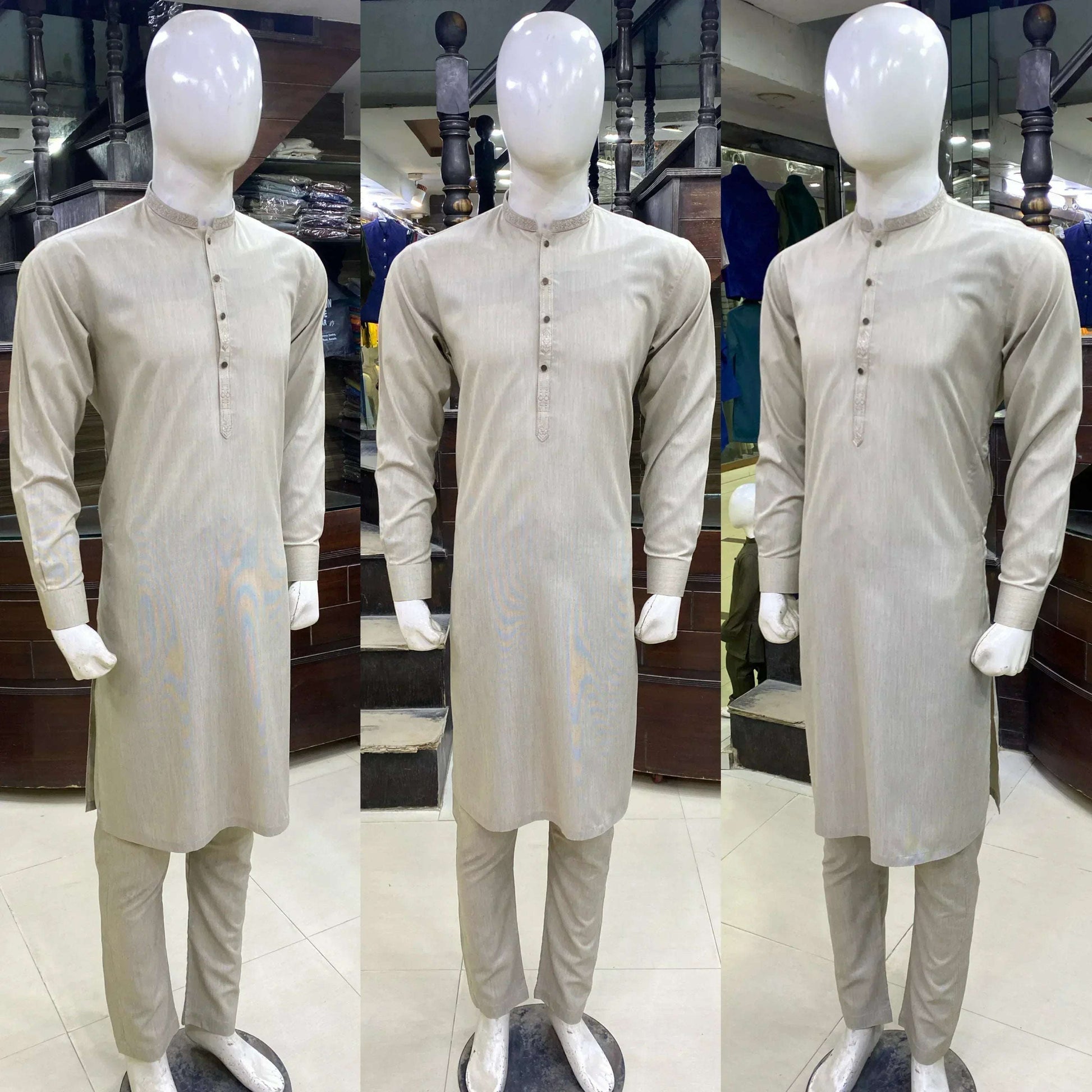 Metallic Ash Grey Embroidered Kurta Pajama/Shalwar