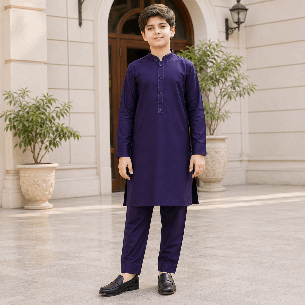 Deep Purple Embroidered Kurta Pajama
