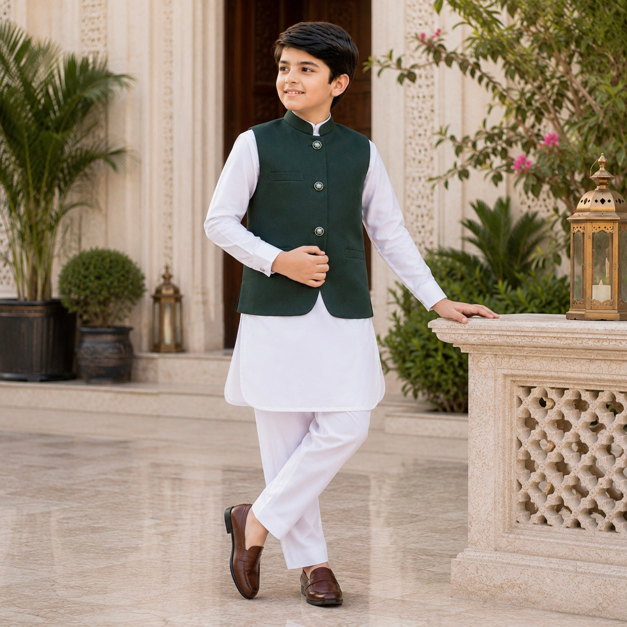 White Kurta Trouser Waiscoat Set