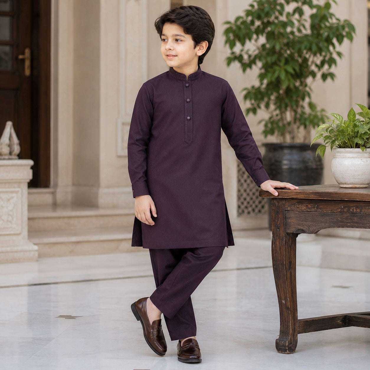 Deep Plum Embroidered Kurta Pajama/Shalwar