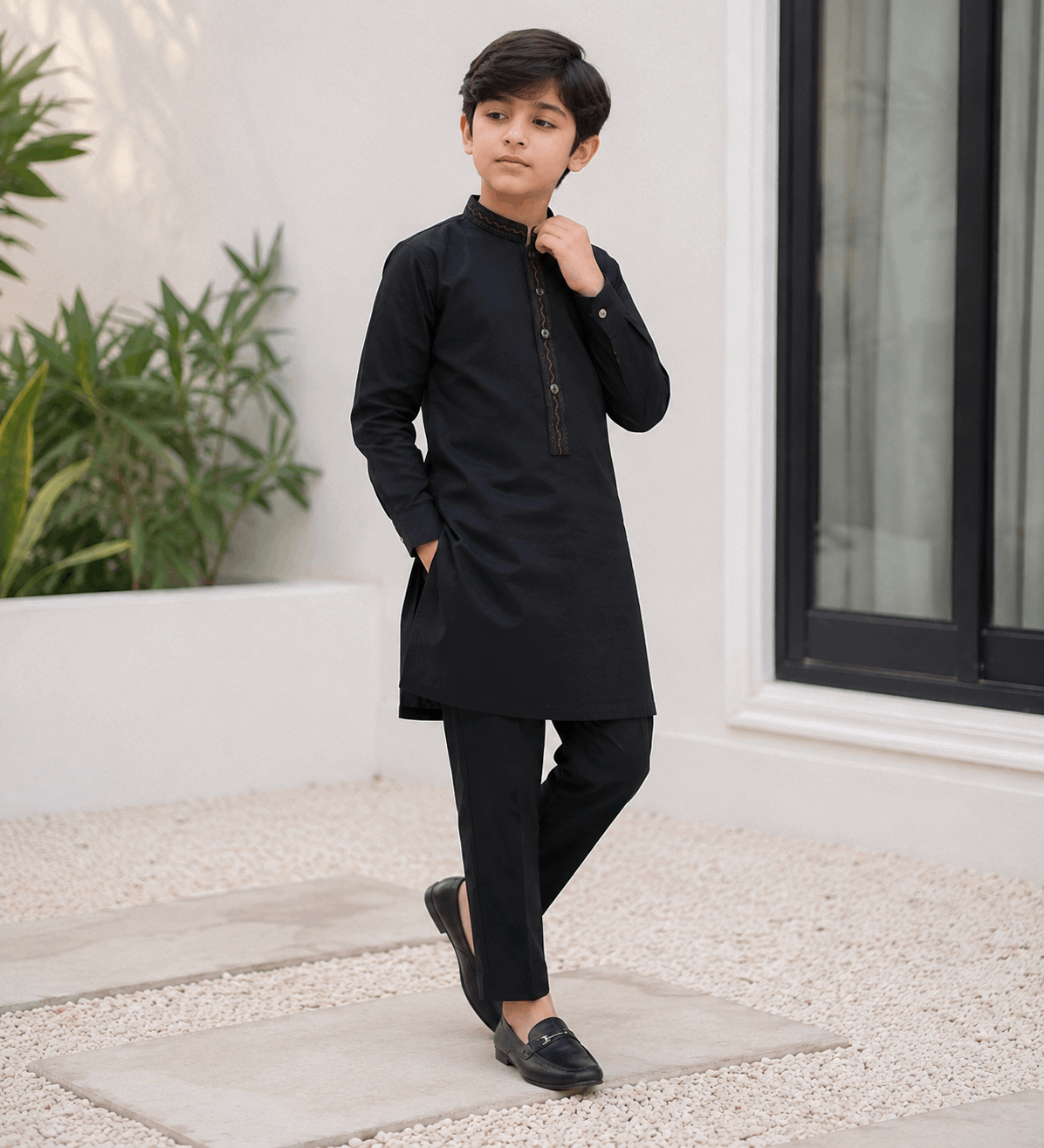 Jet Black Embroidered Kurta Pajama/Shalwar