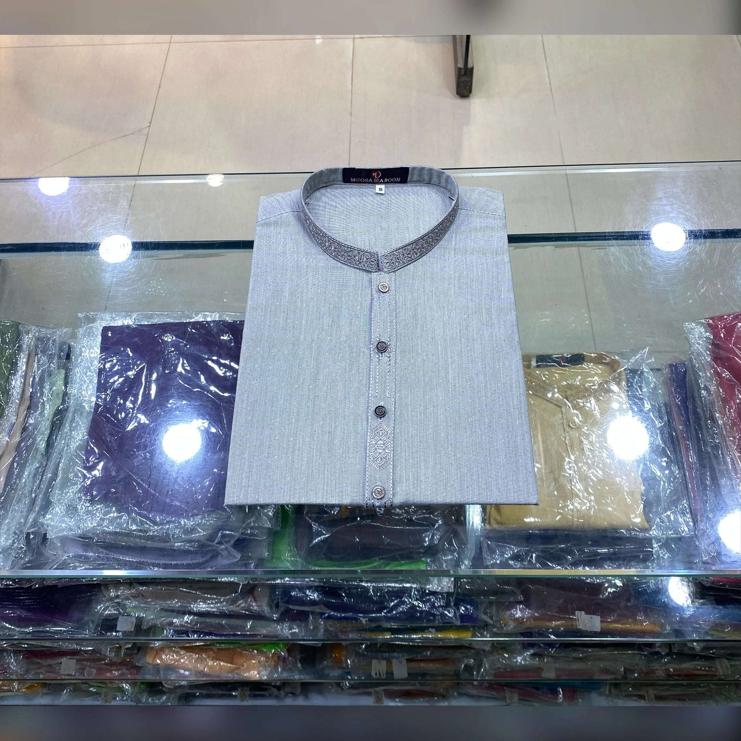 Metallic Ash Grey Embroidered Kurta Pajama/Shalwar