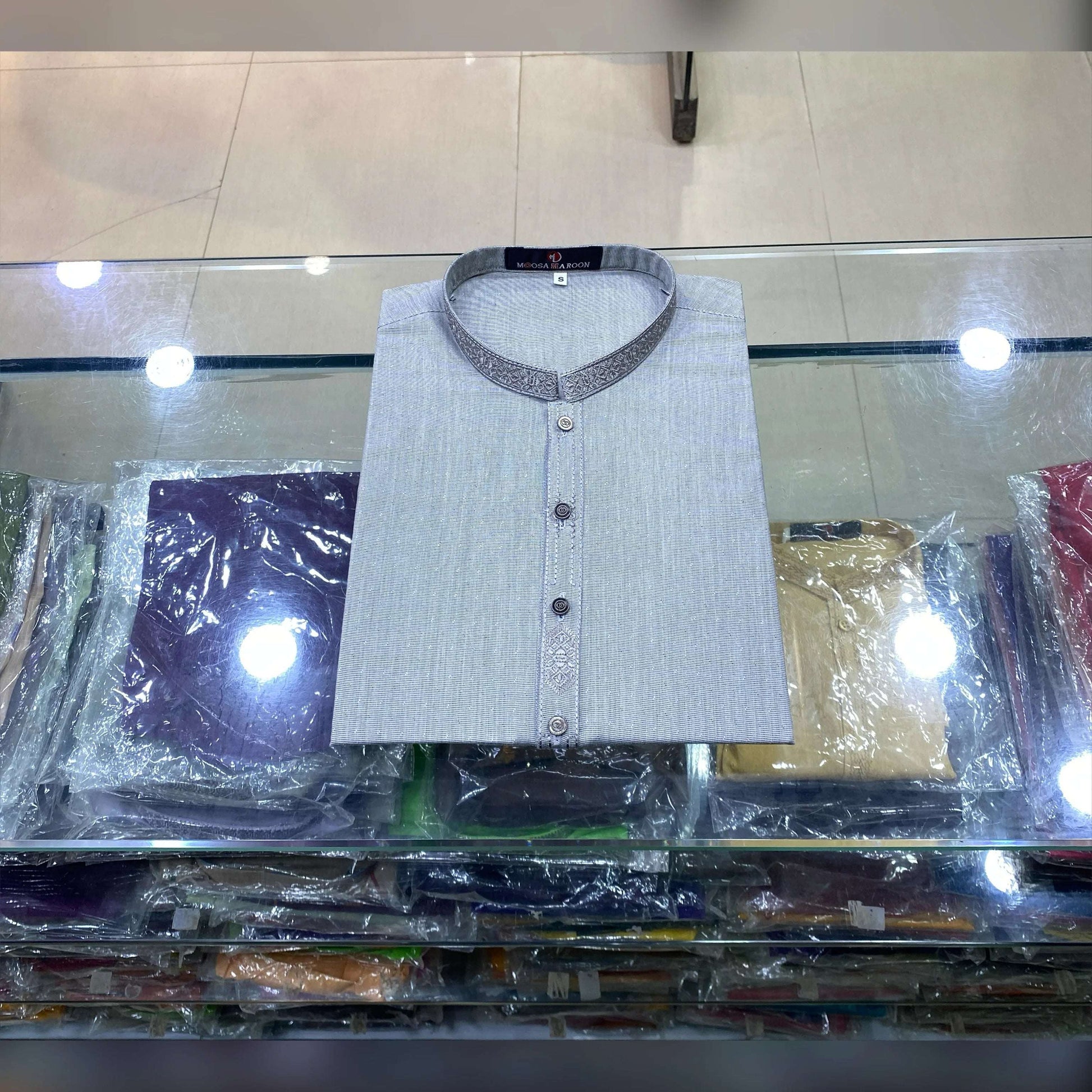 Metallic Ash Grey Embroidered Kurta Pajama/Shalwar