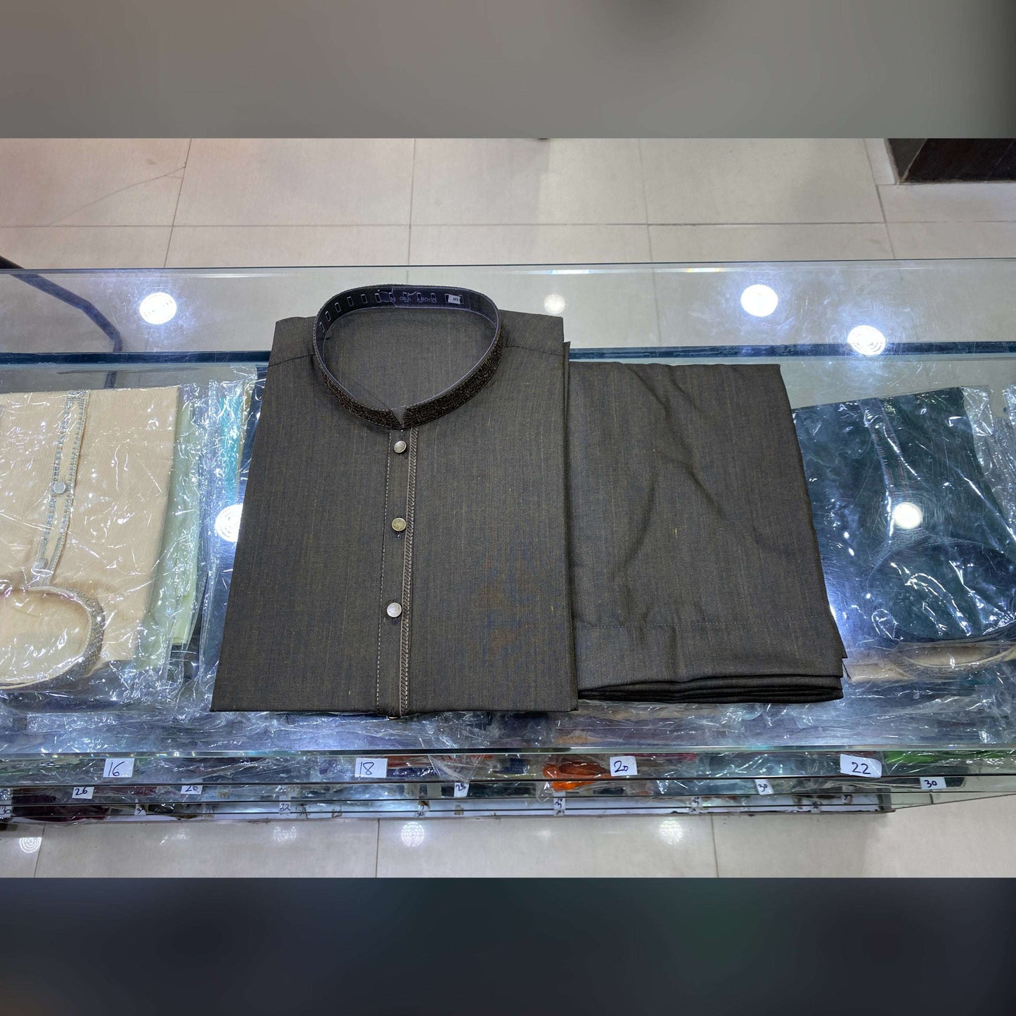Army Green Embroidered Kurta Pajama/Shalwar