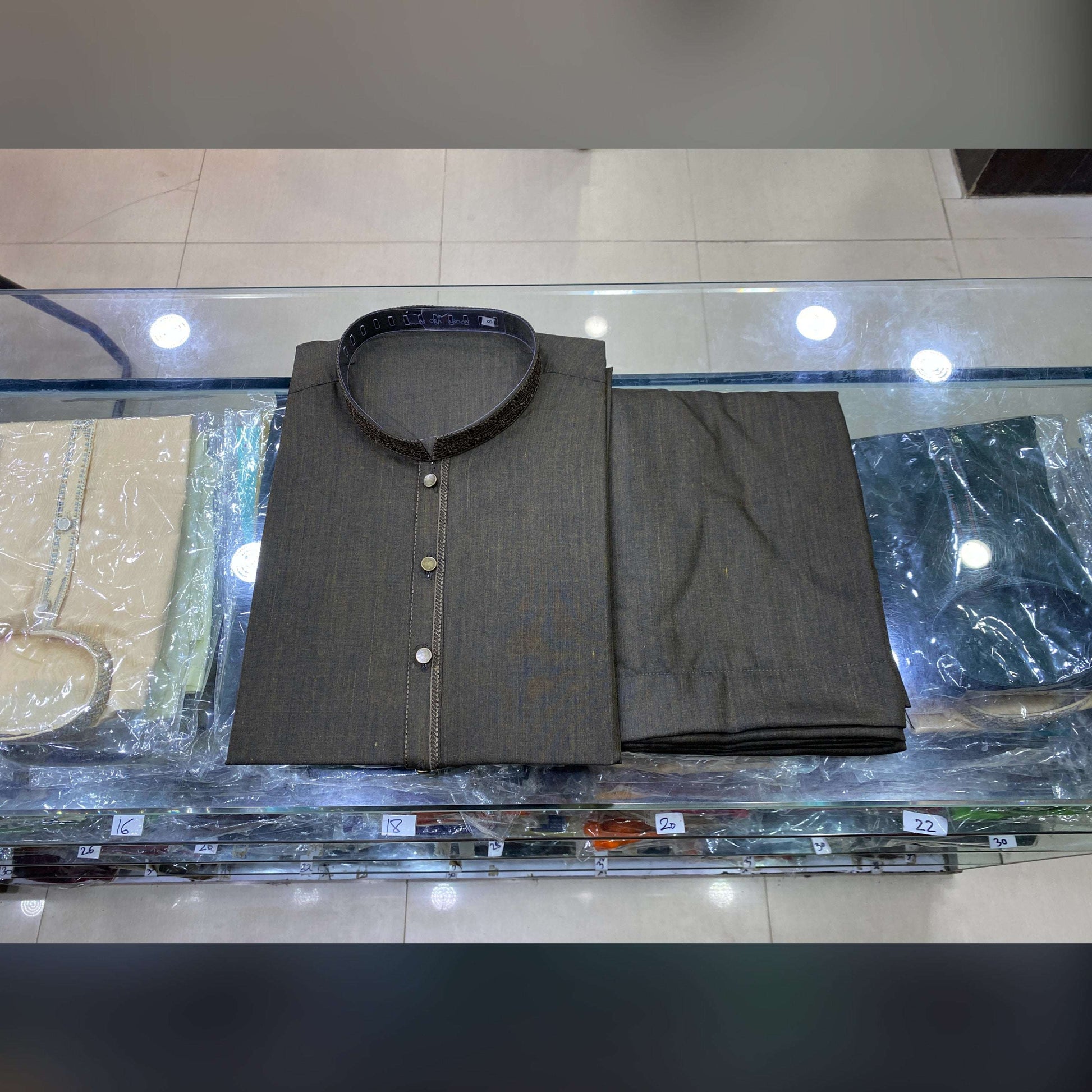 Army Green Embroidered Kurta Pajama/Shalwar