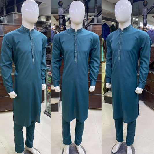 Teal Green Embroidered Kurta Pajama/Shalwar