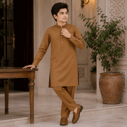 Mustard Brown Embroidered Kurta Pajama/Shalwar