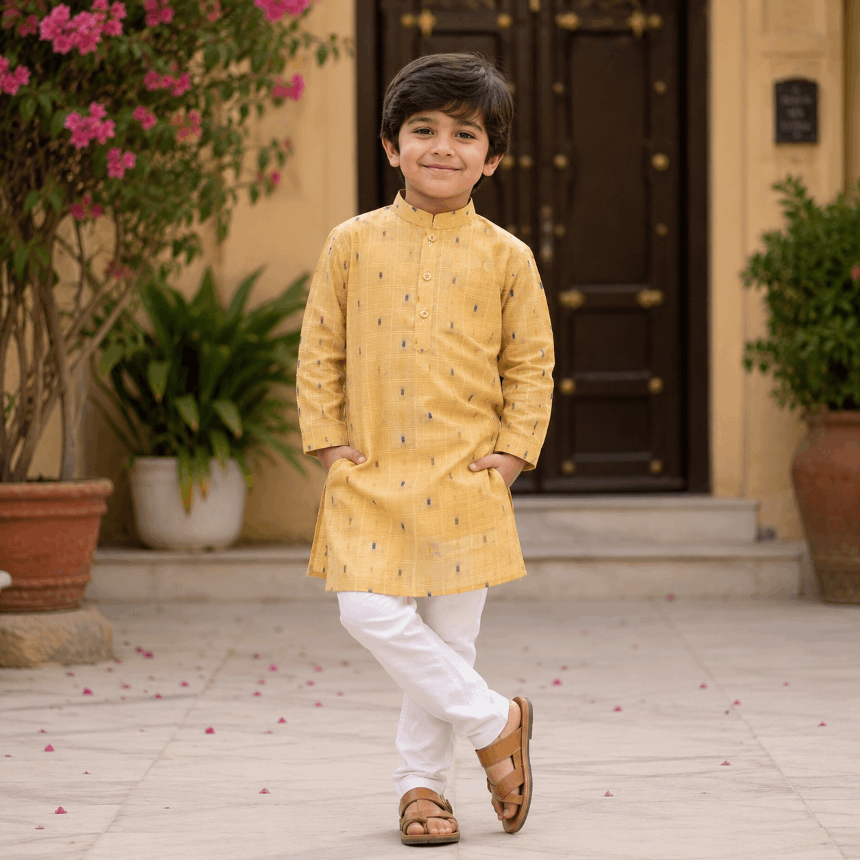 Beige Dobby Texture Pure Cotton Kurta Pajama