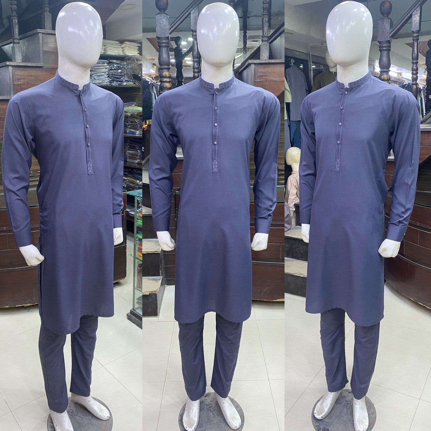 Slate Blue Embroidered Kurta Pajama/Shalwar