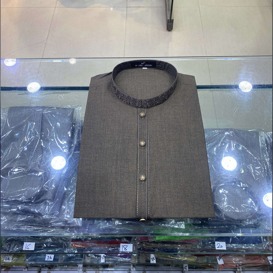 Muted Walnut Embroidered Kurta Pajama/Shalwar