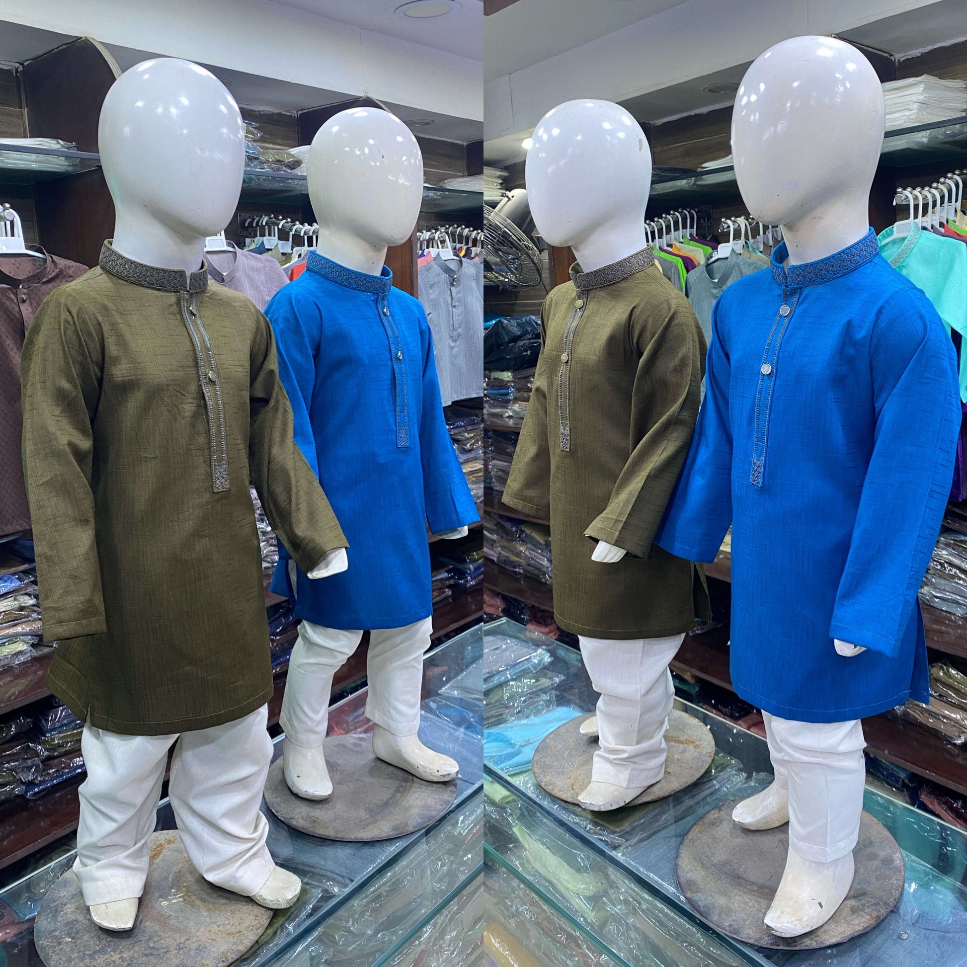 Dark Olive Green Embroided Pure Cotton Kurta Pajama