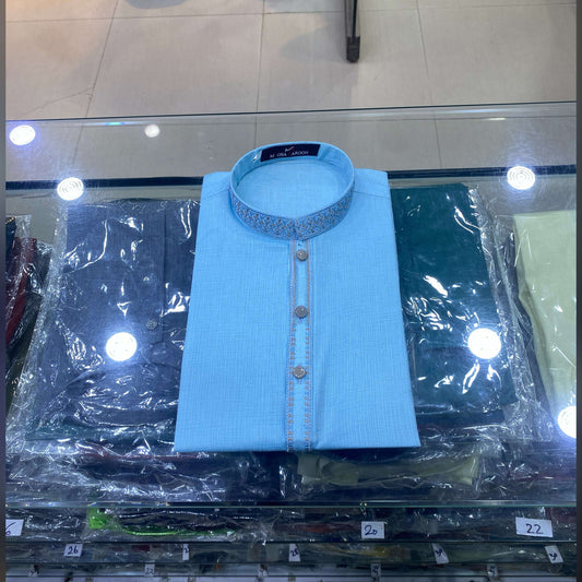 Sky Blue Embroided Pure Cotton Kurta Pajama