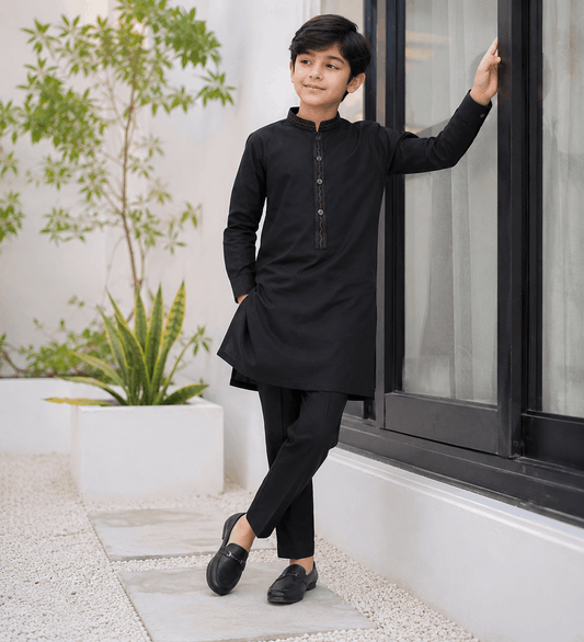 Jet Black Embroidered Kurta Pajama/Shalwar
