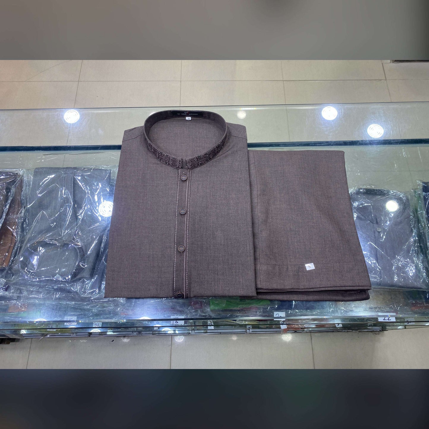 Muted Brown Embroidered Kurta Pajama/Shalwar