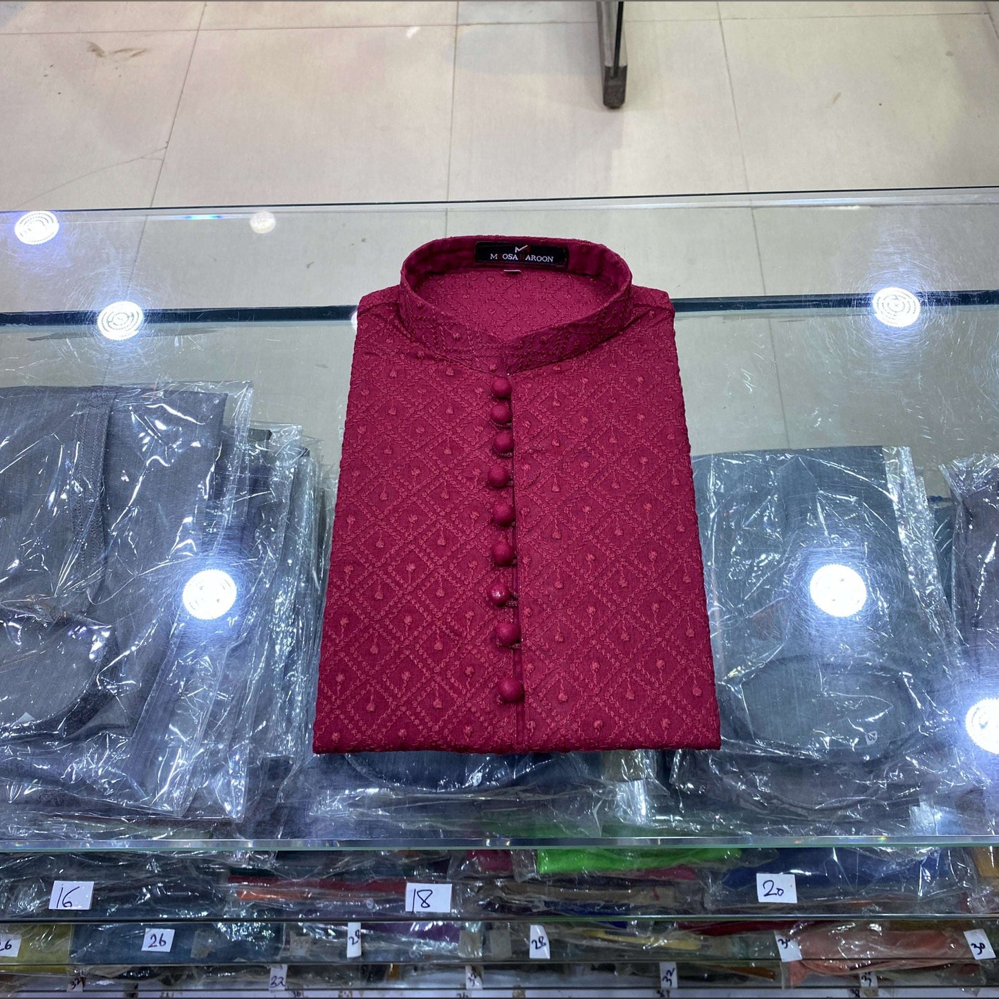 Redish Mahroon Chickenkari Kurta Pajama