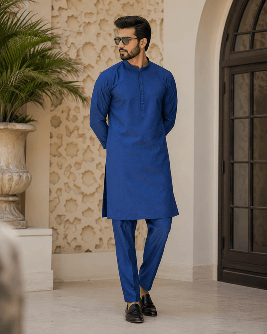 Royal Blue Embroidered Kurta Pajama/Shalwar