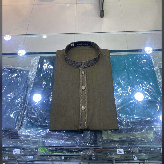 Dark Olive Green Embroided Pure Cotton Kurta Pajama