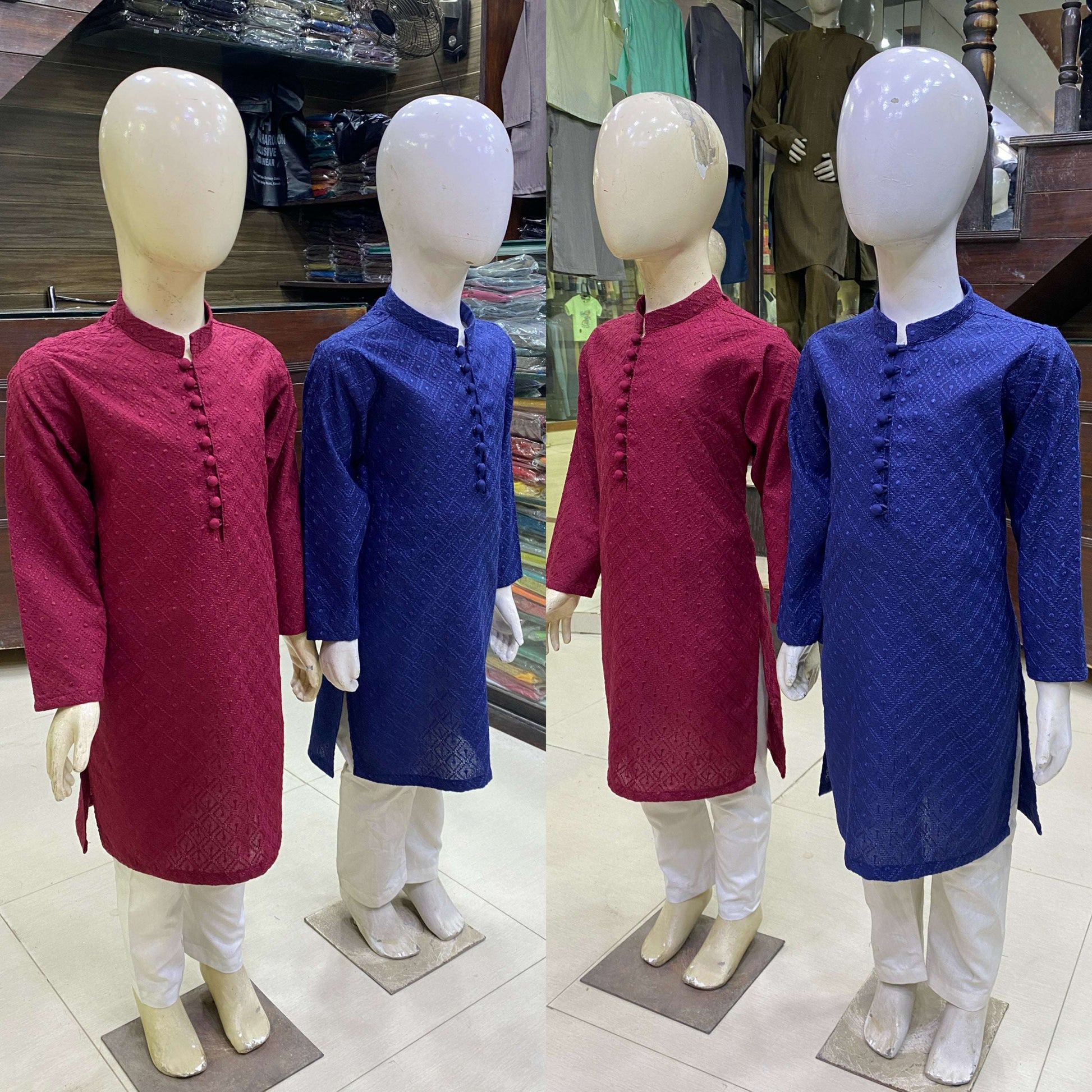 Redish Mahroon Chickenkari Kurta Pajama