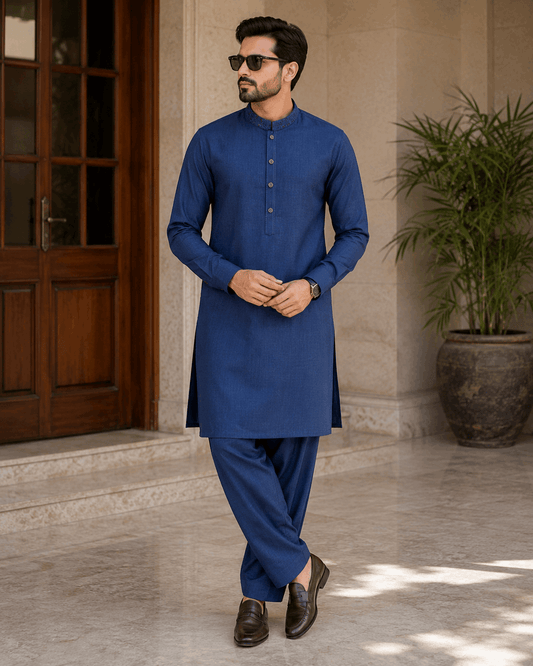 Slate Blue Embroidered Kurta Pajama/Shalwar