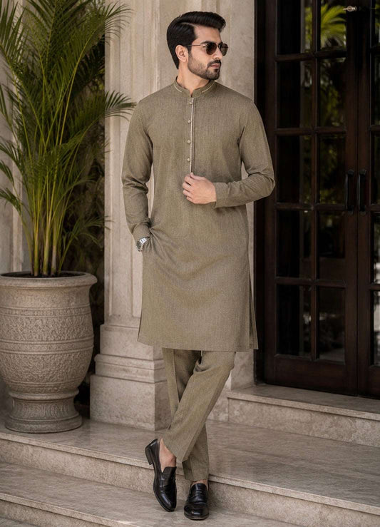 Dark Khaki Designing Kurta Pajama/Shalwar