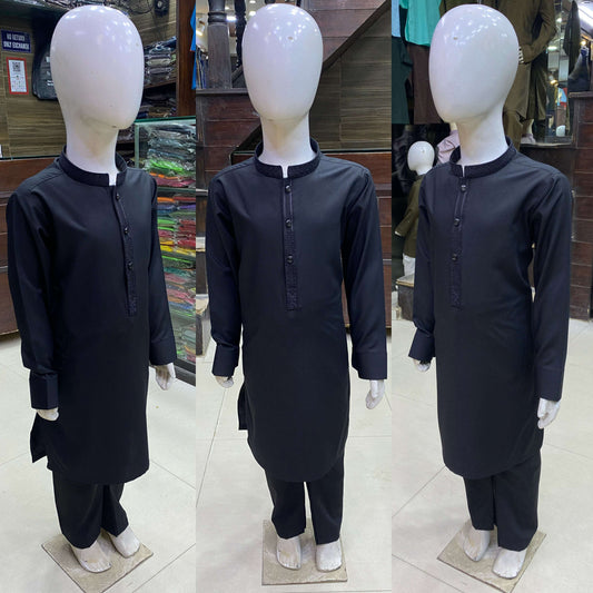 Jet Black Embroidered Kurta Pajama