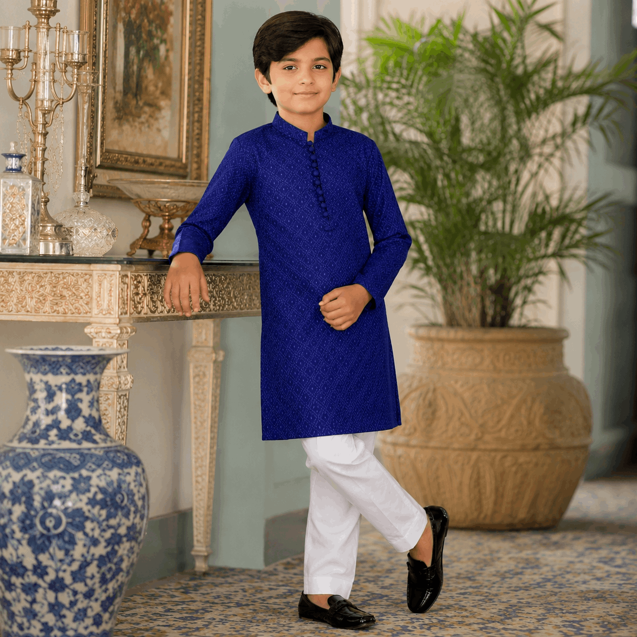 Dark Blue Chickenkari Kurta Pajama