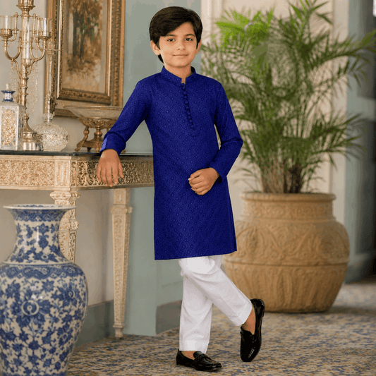 Dark Blue Chickenkari Kurta Pajama