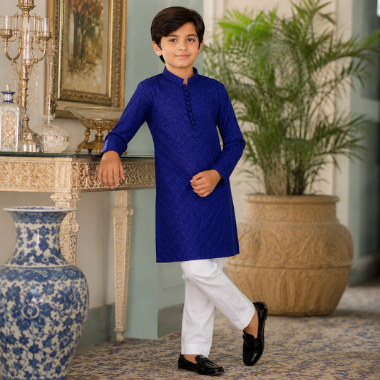 Dark Blue Chickenkari Kurta Pajama